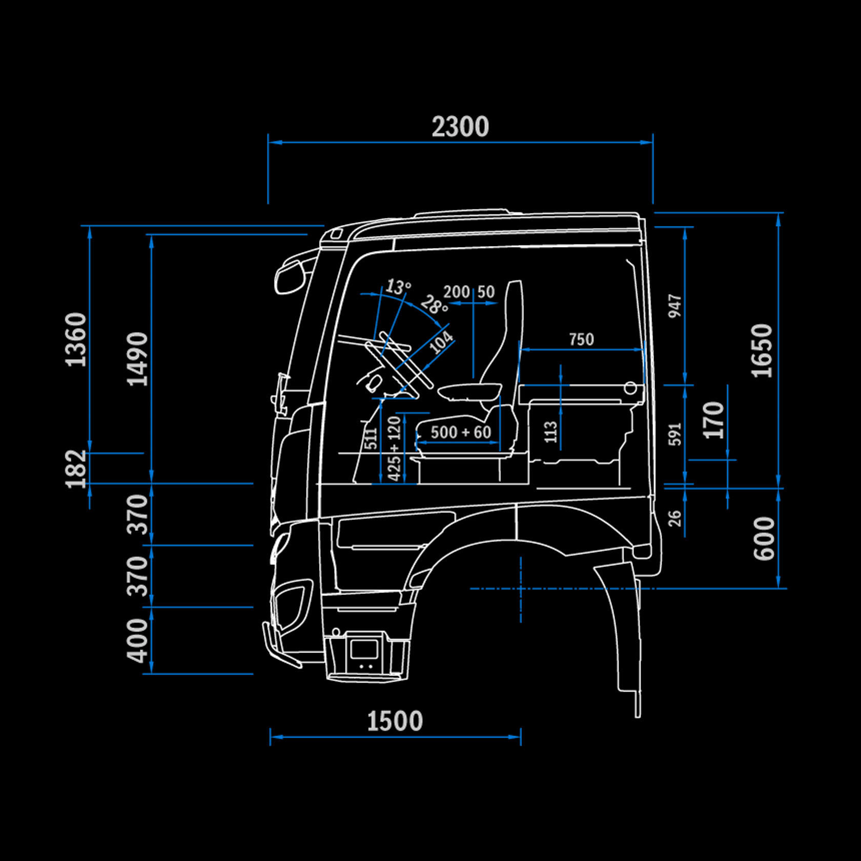 Low Roof L-Cab, 2.3 m, 170 mm tunnel, side view