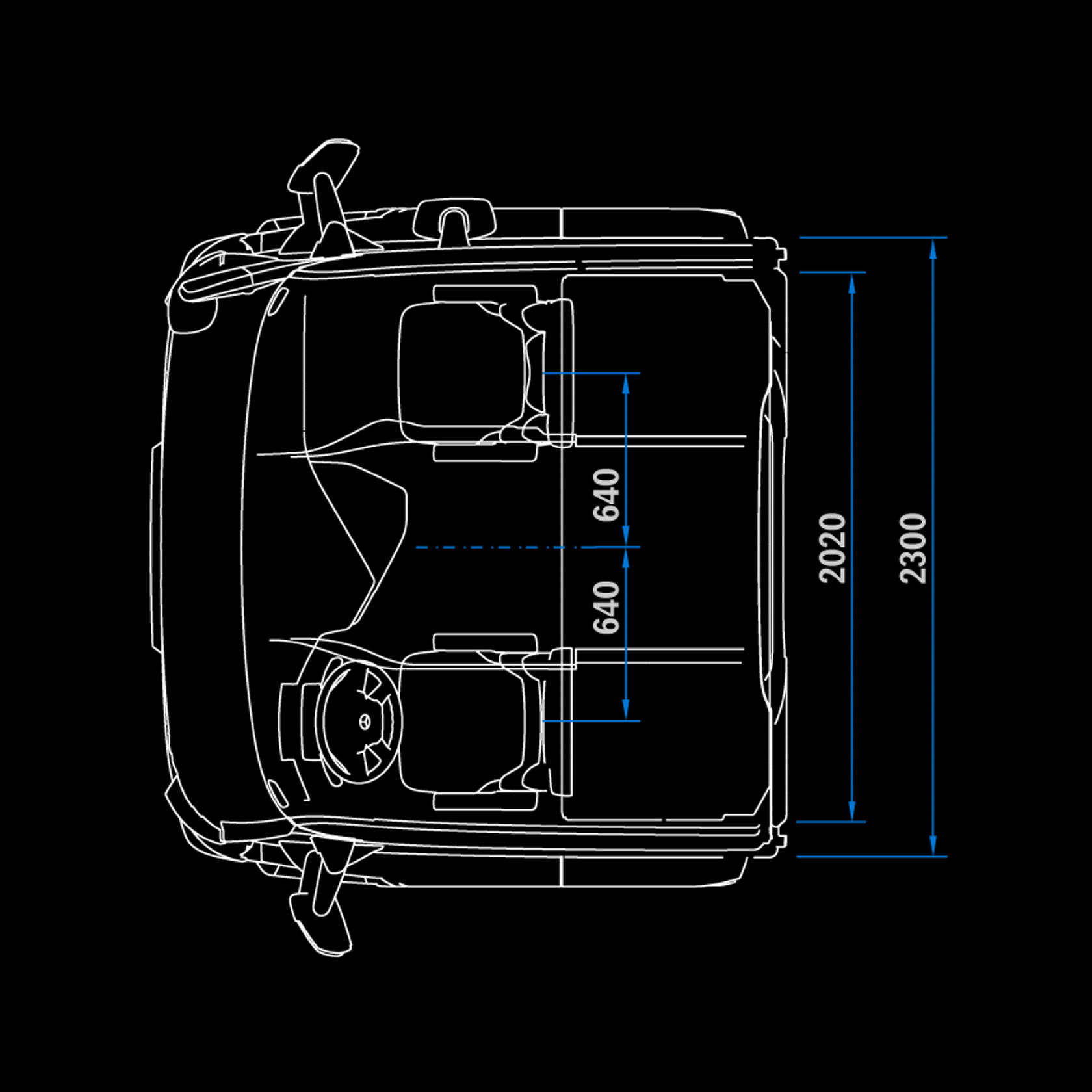 Low Roof L-Cab, 2.3 m, 170 mm tunnel, top view