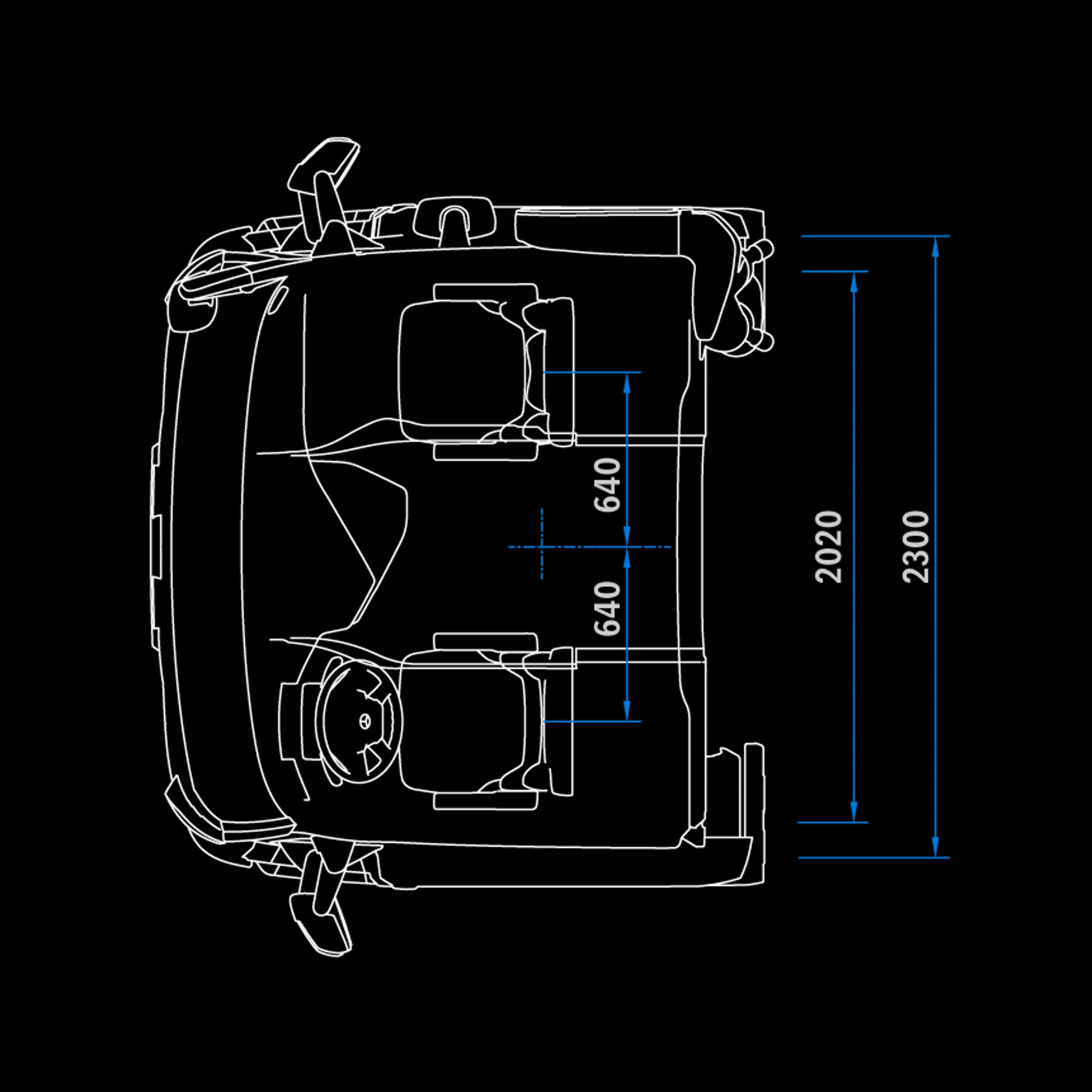 Low Roof M-Cab, 2.3 m, 170 mm tunnel, top view