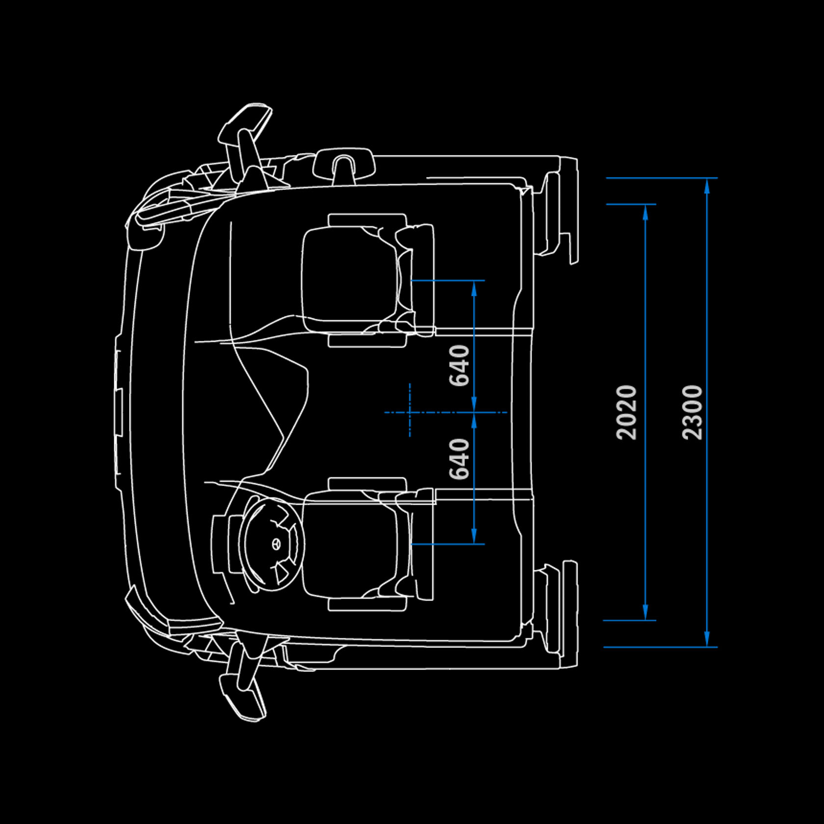 Low Roof M-Cab, 2.3 m, 320 mm tunnel, top view