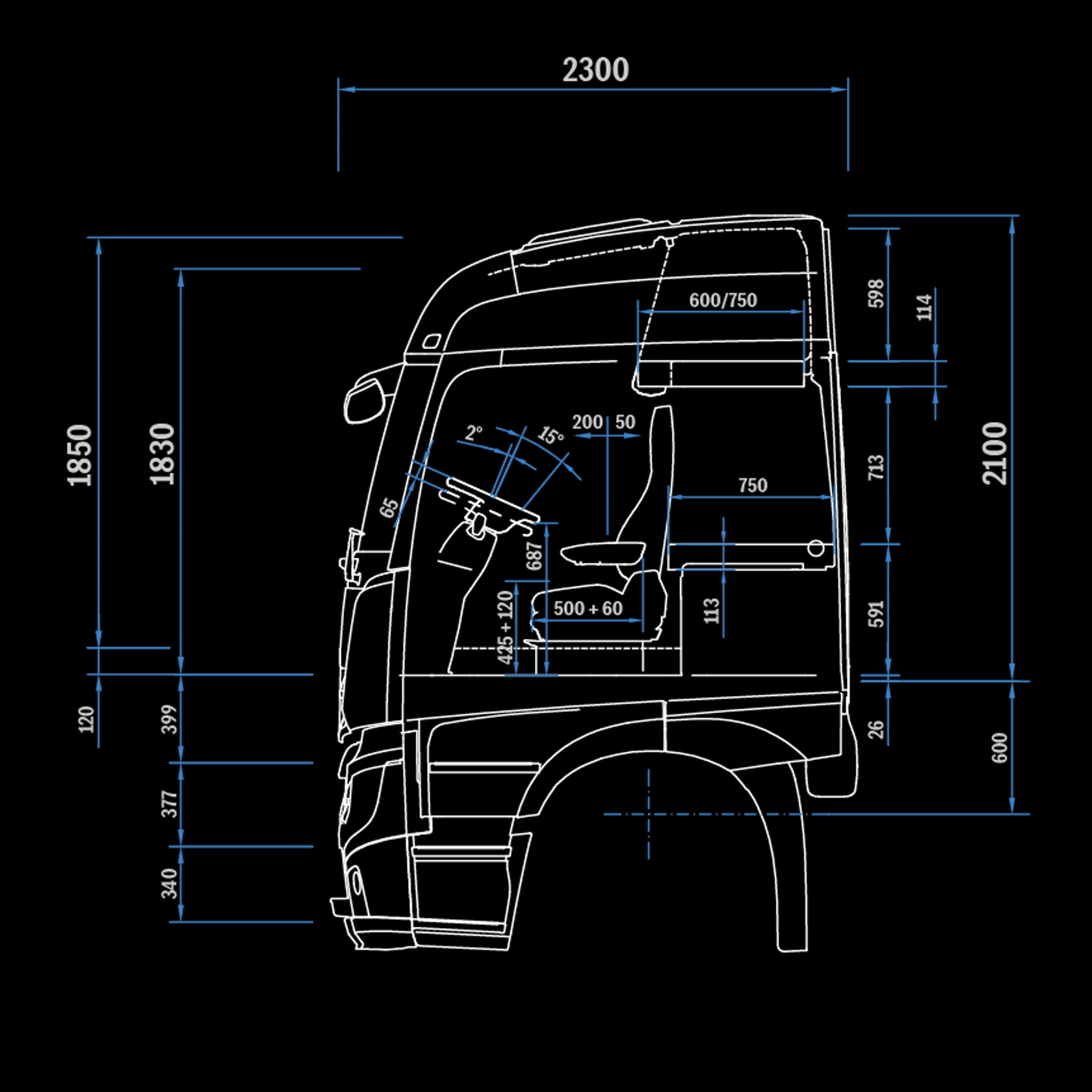 StreamSpace L-Cab, 2.5 m, 120 mm tunnel, side view