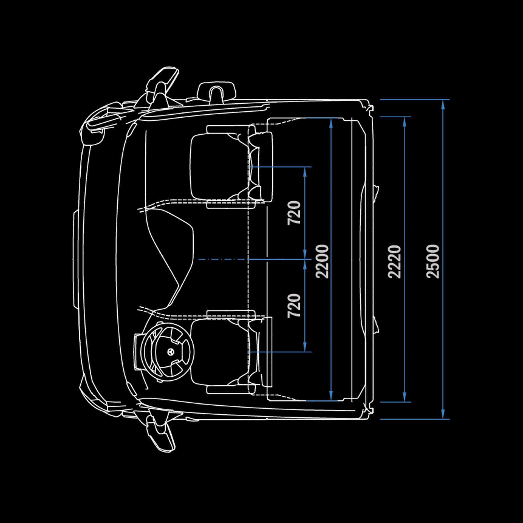 StreamSpace L-Cab 2.5 m, tunnel 120, top view