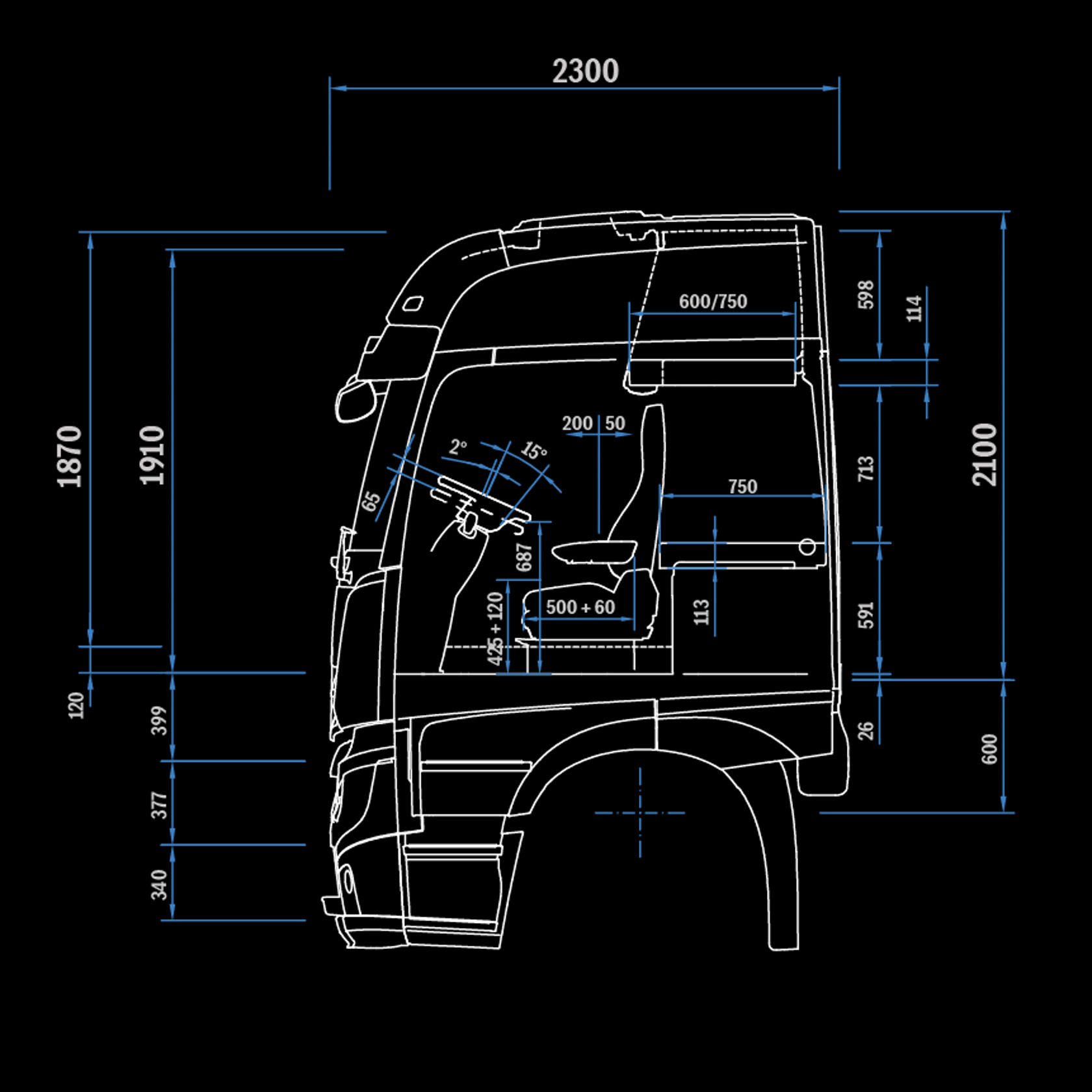 BigSpace L-Cab, 2.5 m, 120 mm tunnel, side view