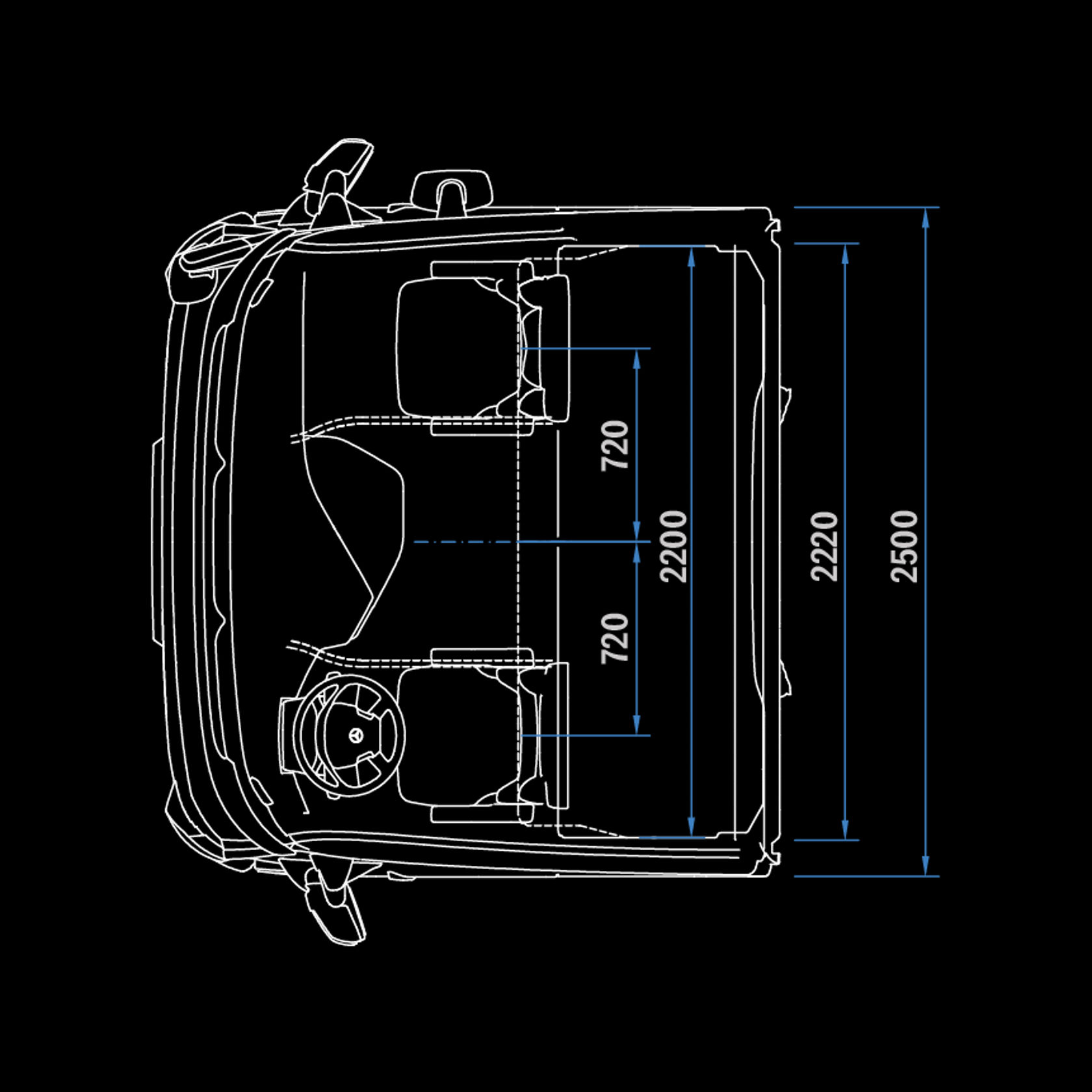 BigSpace L-Cab 2.5 m, 120 mm tunnel, top view