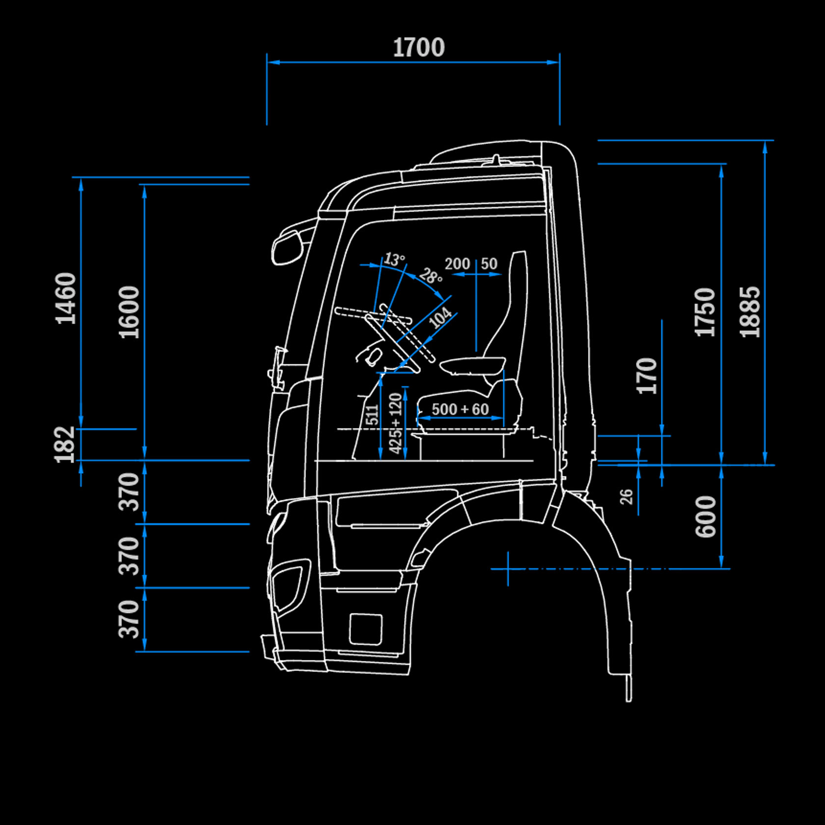 ClassicSpace S-Cab, 2.3 m, 170 mm tunnel, side view