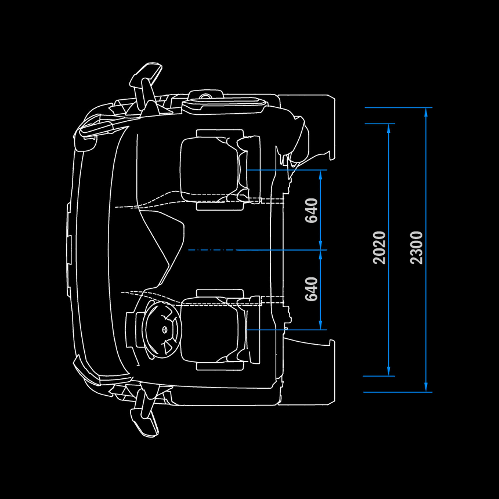 ClassicSpace S-Cab, 2.3 m, 170 mm tunnel, top view