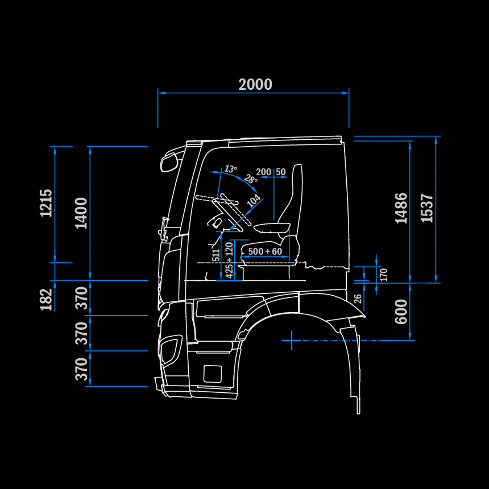 CompactSpace M-Cab, 2.3 m, 170 mm tunnel, side view