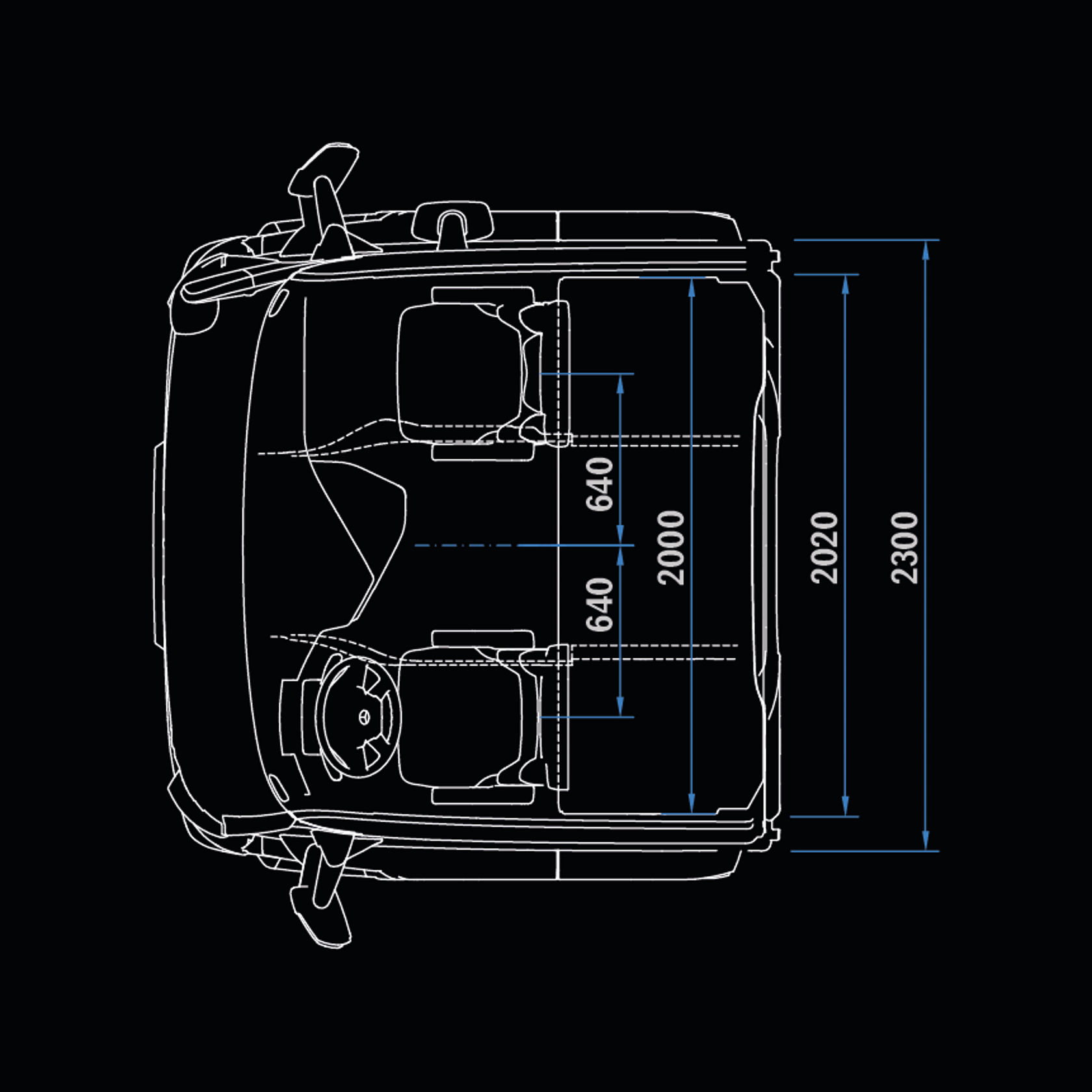 ClassicSpace L-Cab, 2.3 m, 170 mm tunnel, top view