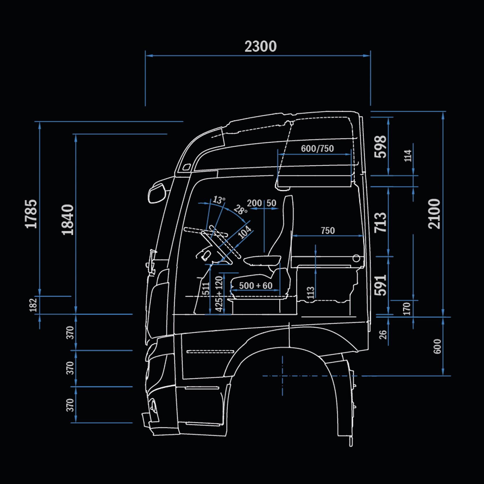 StreamSpace L-Cab, 2.3 m, 170 mm tunnel, side view