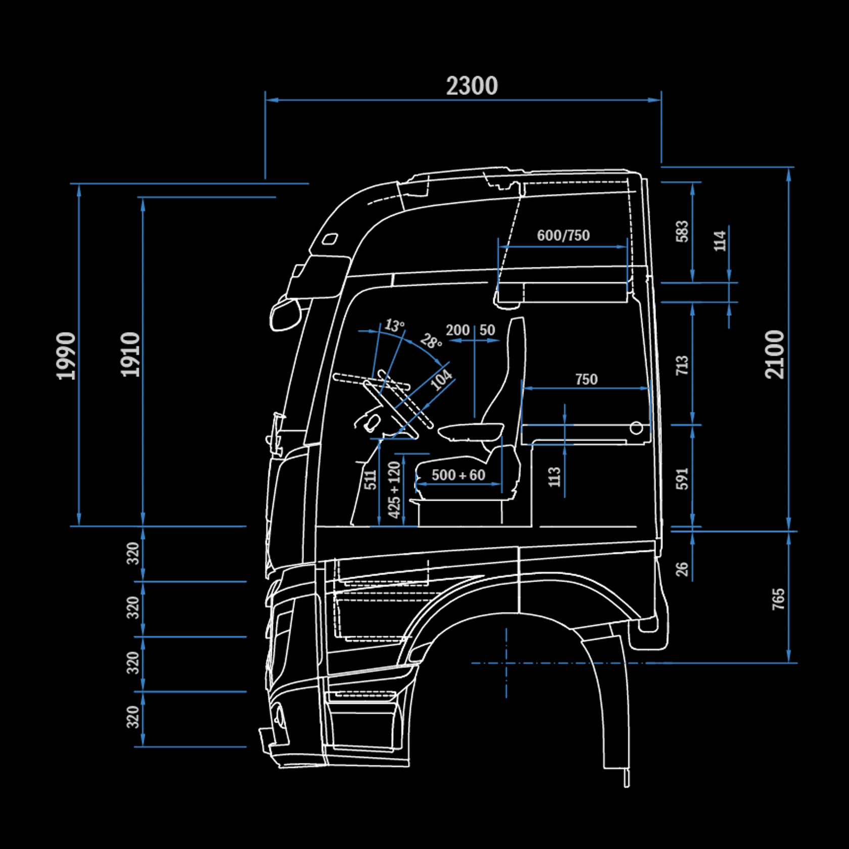 BigSpace L-Cab, 2.5 m, 120 mm tunnel, side view