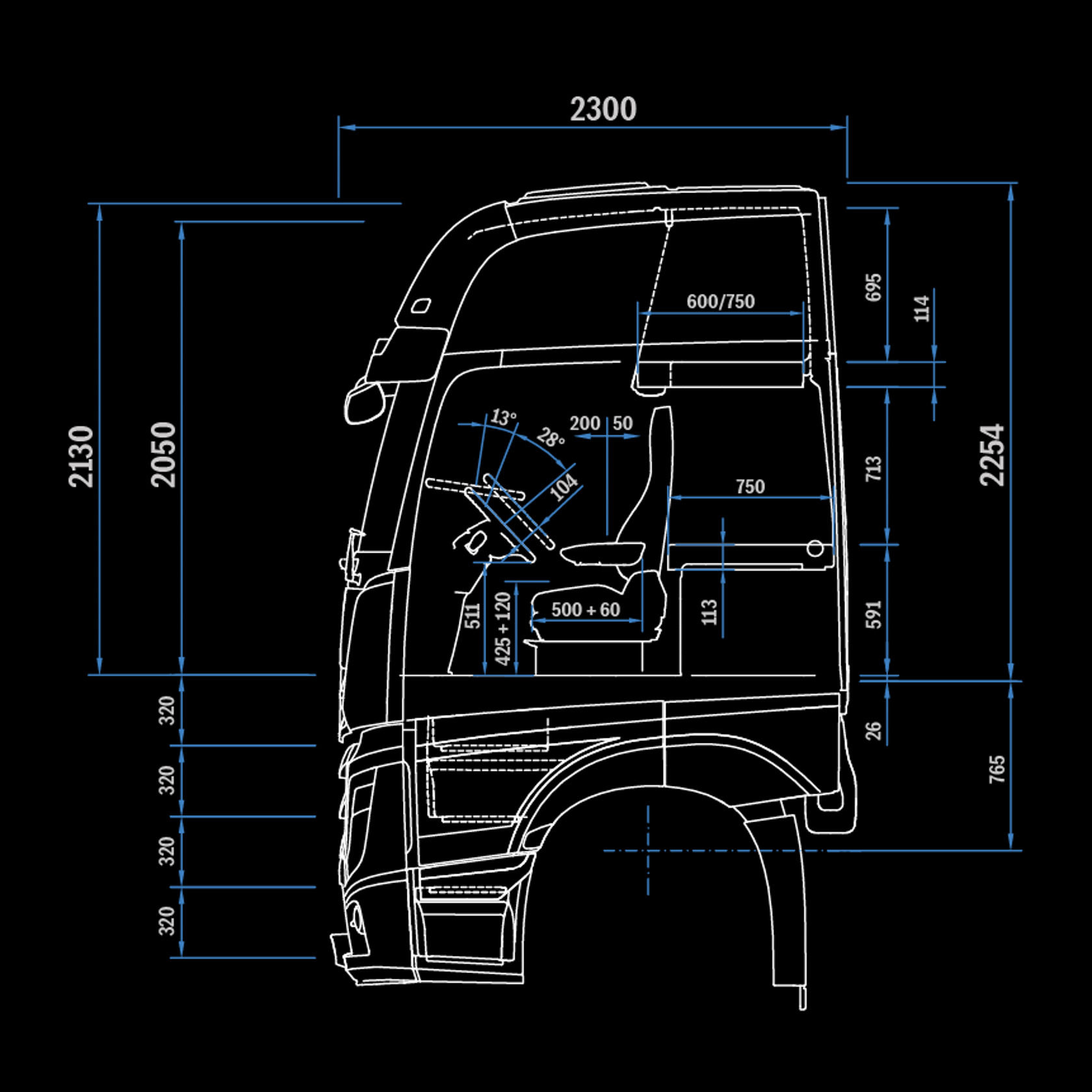StreamSpace L-Cab, 2.5 m, 120 mm tunnel, side view