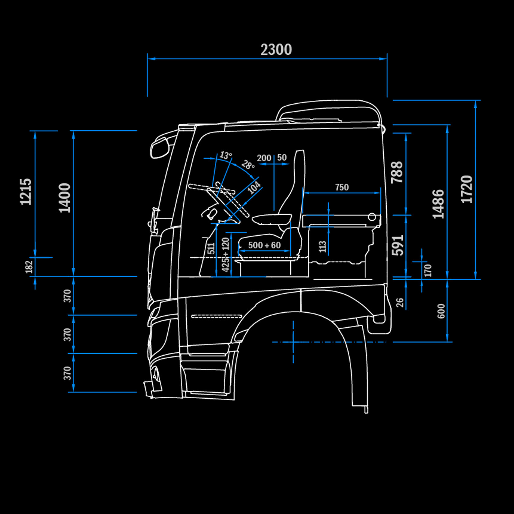 CompactSpace M-Cab, 2.3 m, 170 mm tunnel, side view