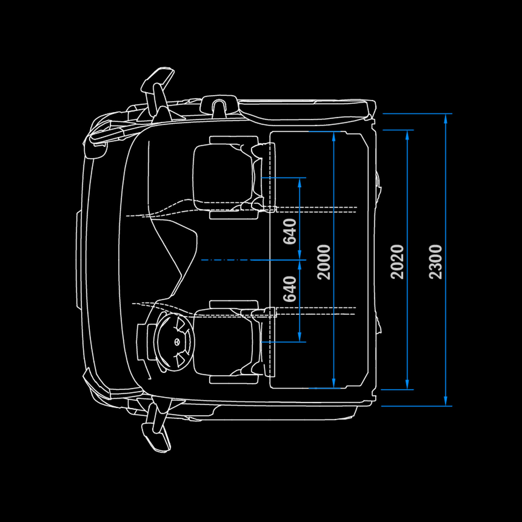 CompactSpace L-Cab, 2.3 m, 170 mm tunnel, top view