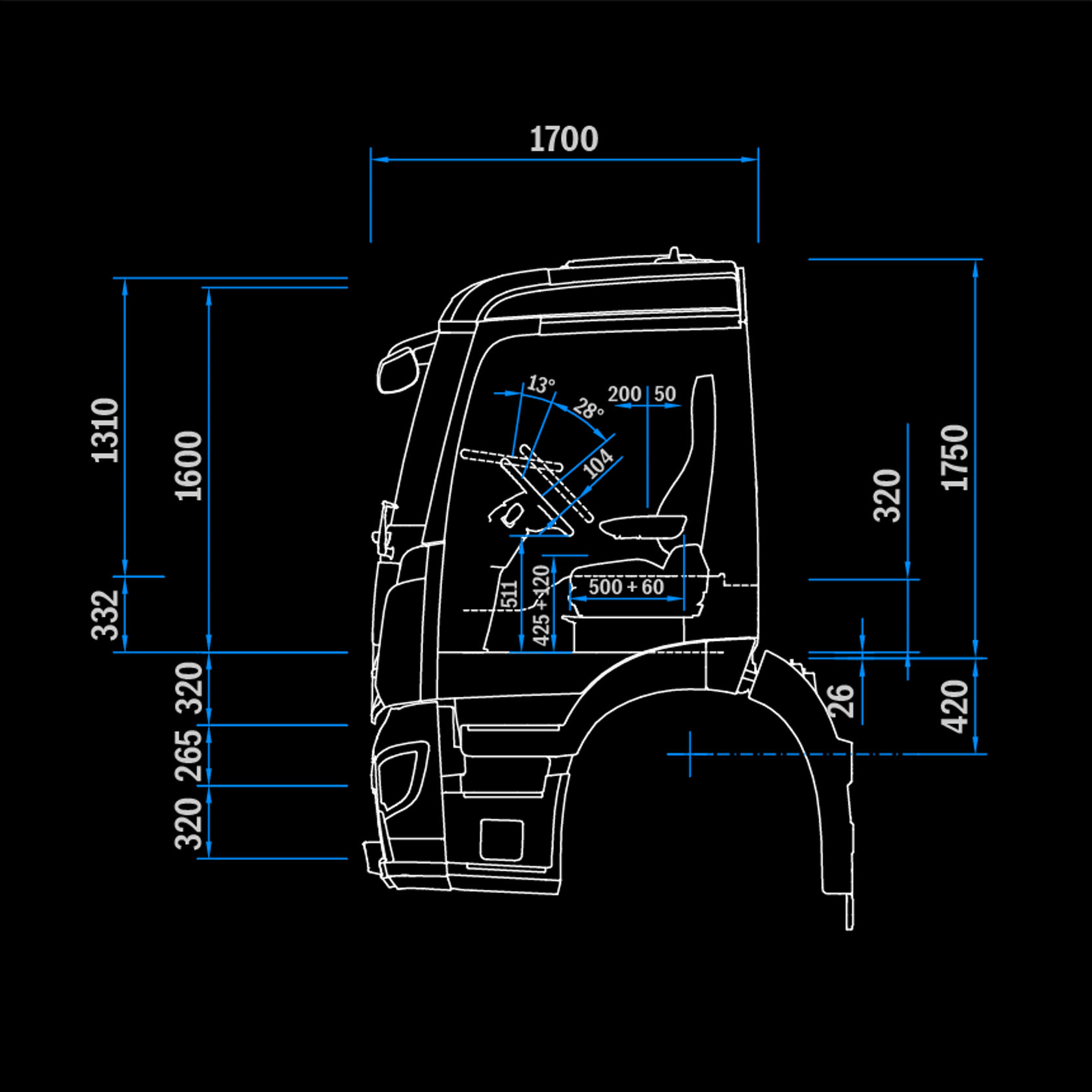 ClassicSpace S-Cab, 2.3 m, 320 mm tunnel, side view