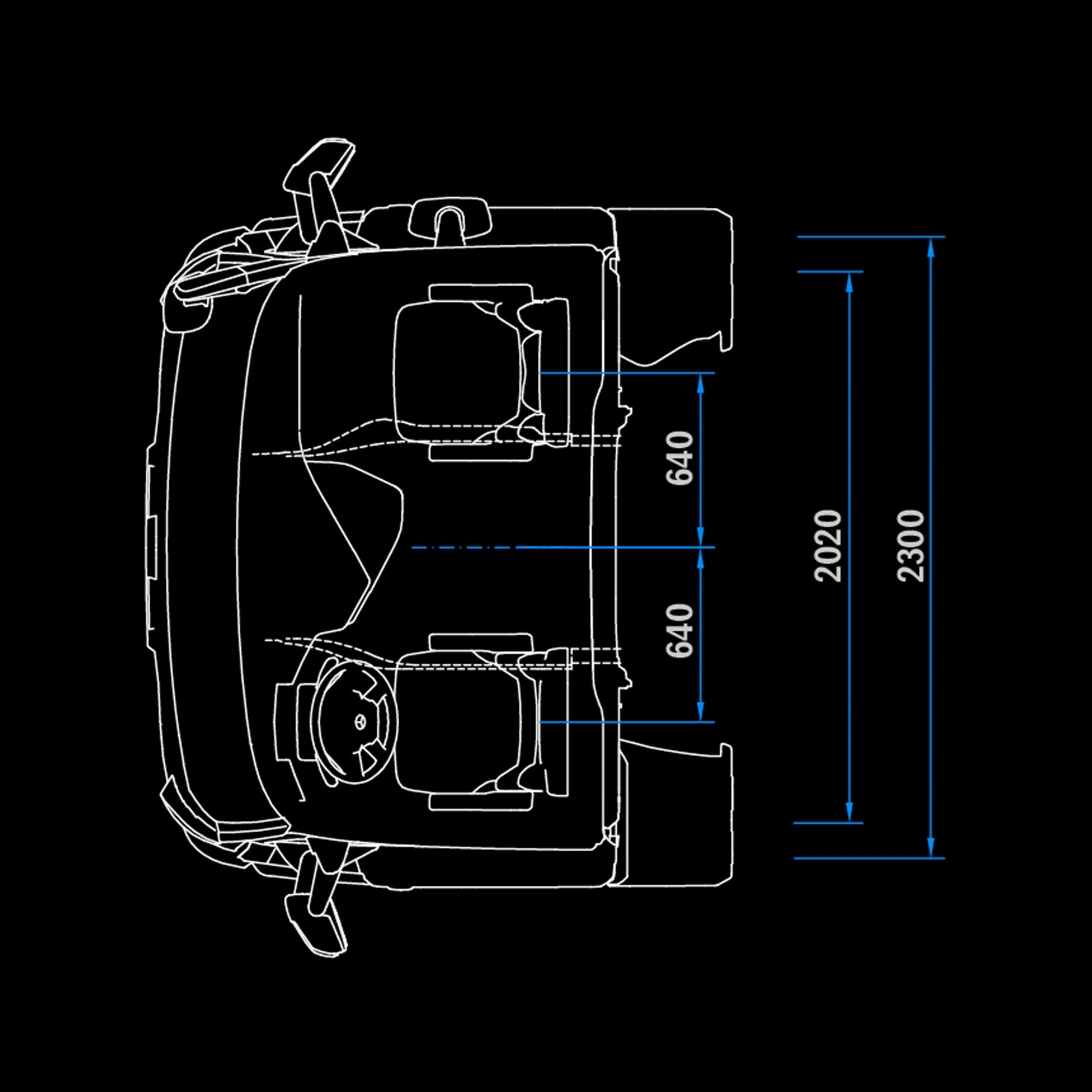 ClassicSpace S-Cab, 2.3 m, 320 mm tunnel, top view