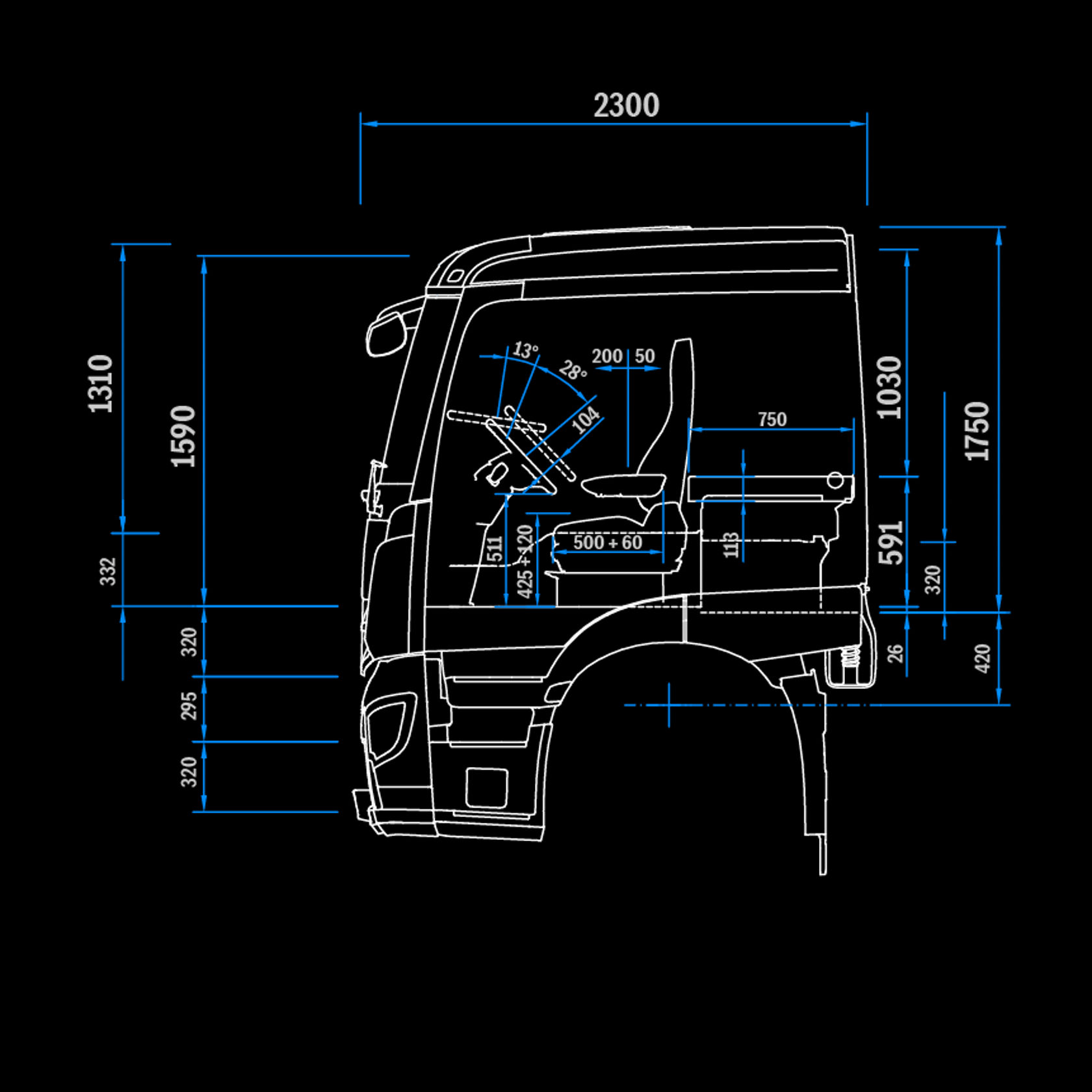 ClassicSpace L-Cab, 2.3 m, 320 mm tunnel, side view