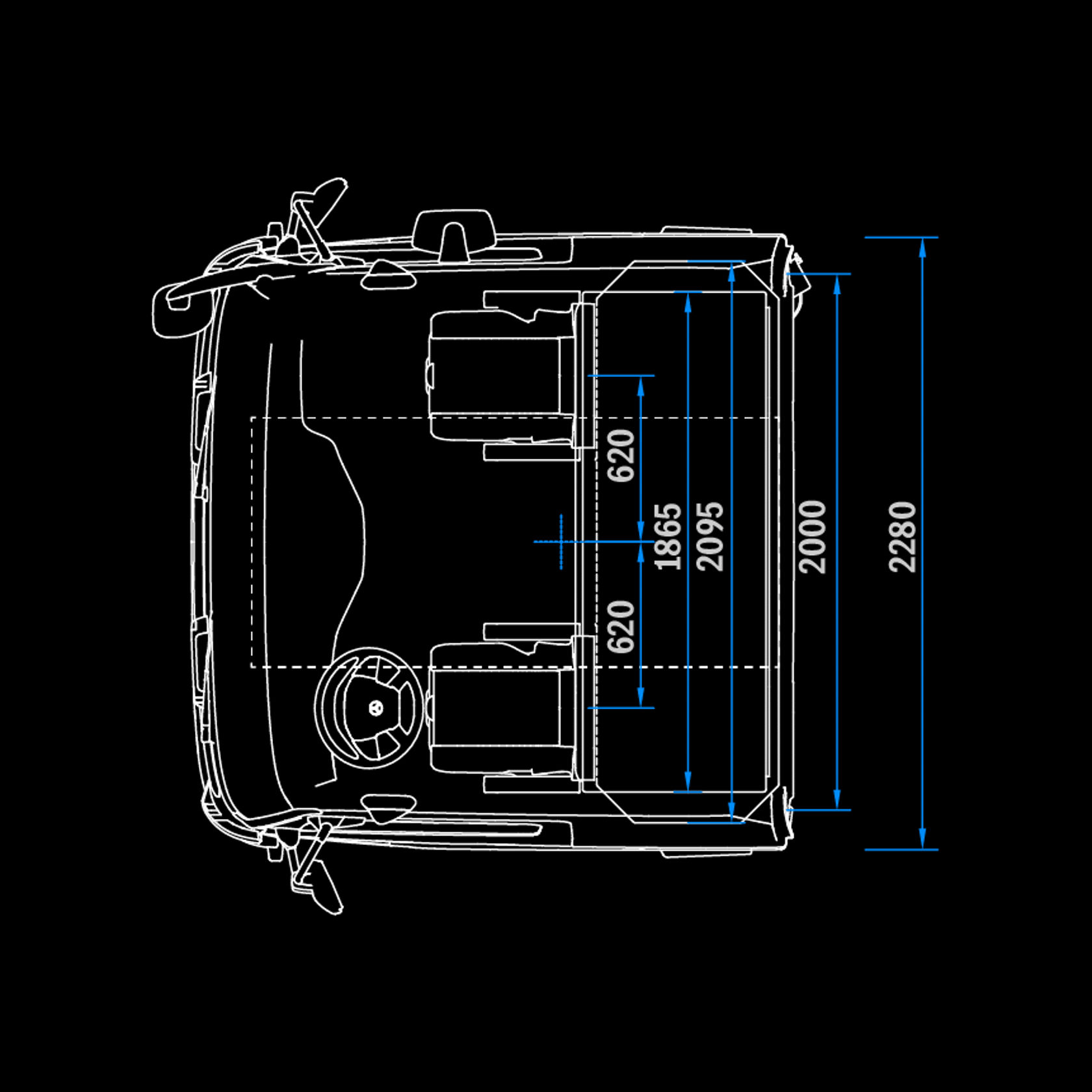 BigSpace L-Cab, 2.3 m, tunnel, top view