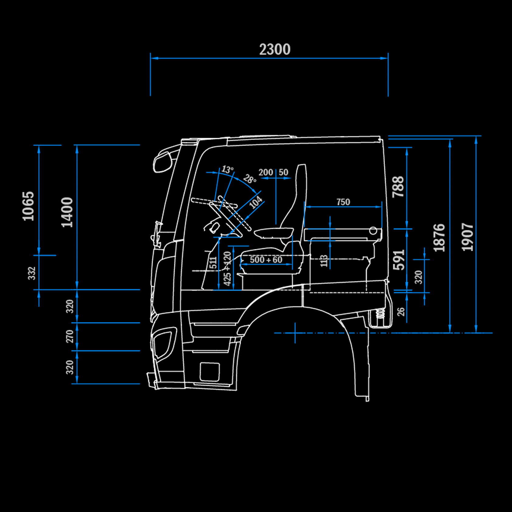 CompactSpace L-Cab, 2.3 m, 320 mm tunnel, side view