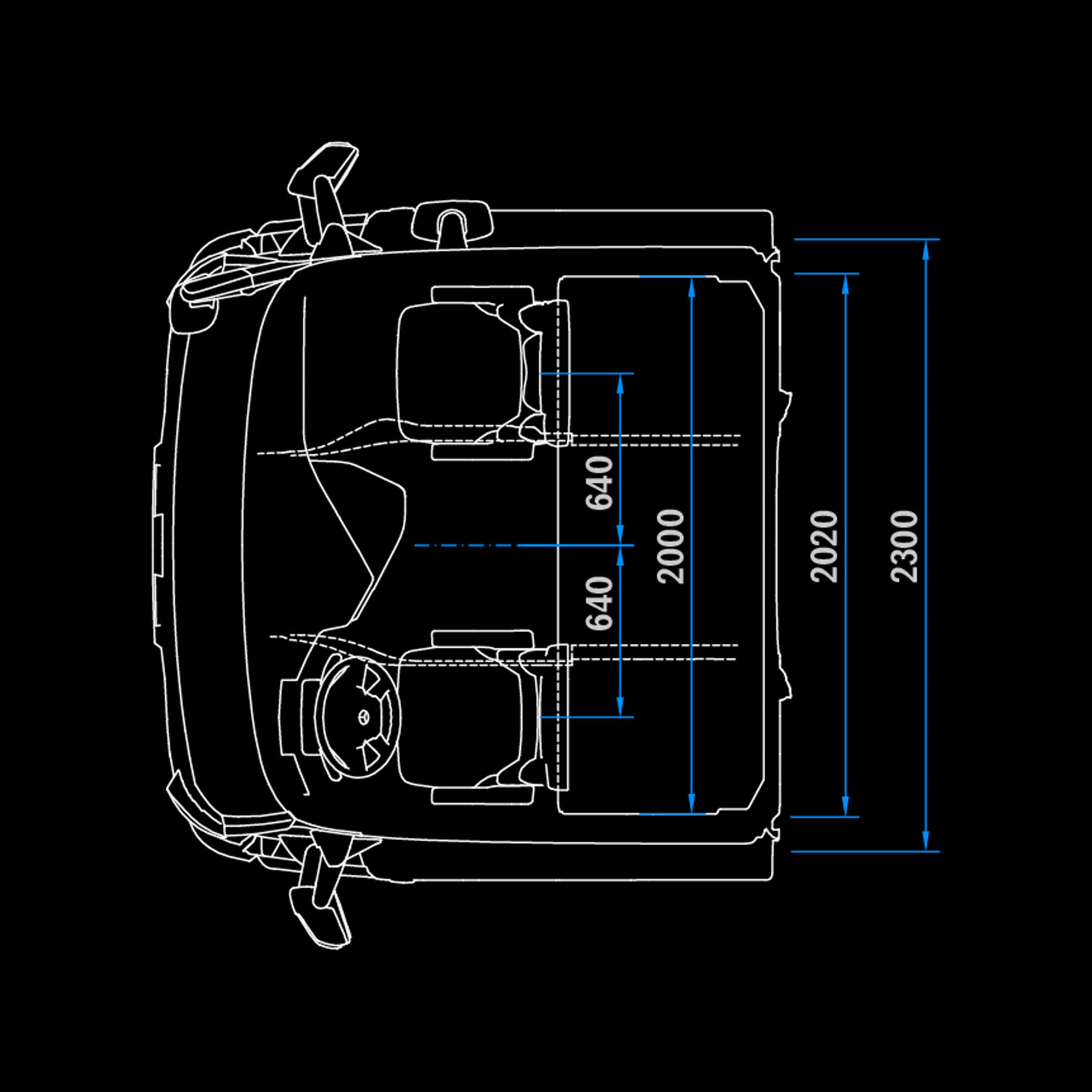 CompactSpace L-Cab, 2.3 m, 320 mm tunnel, top view