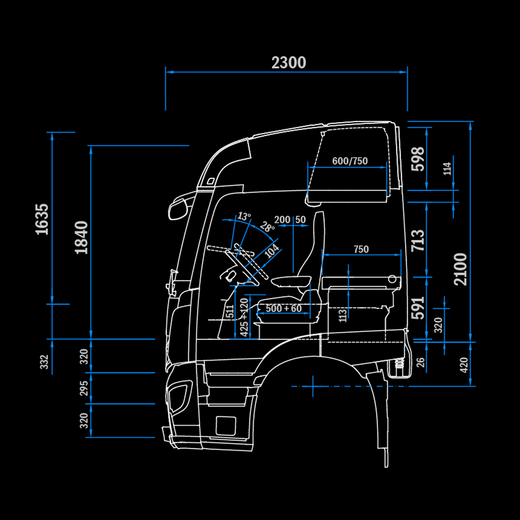 StreamSpace L-Cab, 2.3 m, 320 mm tunnel, side view