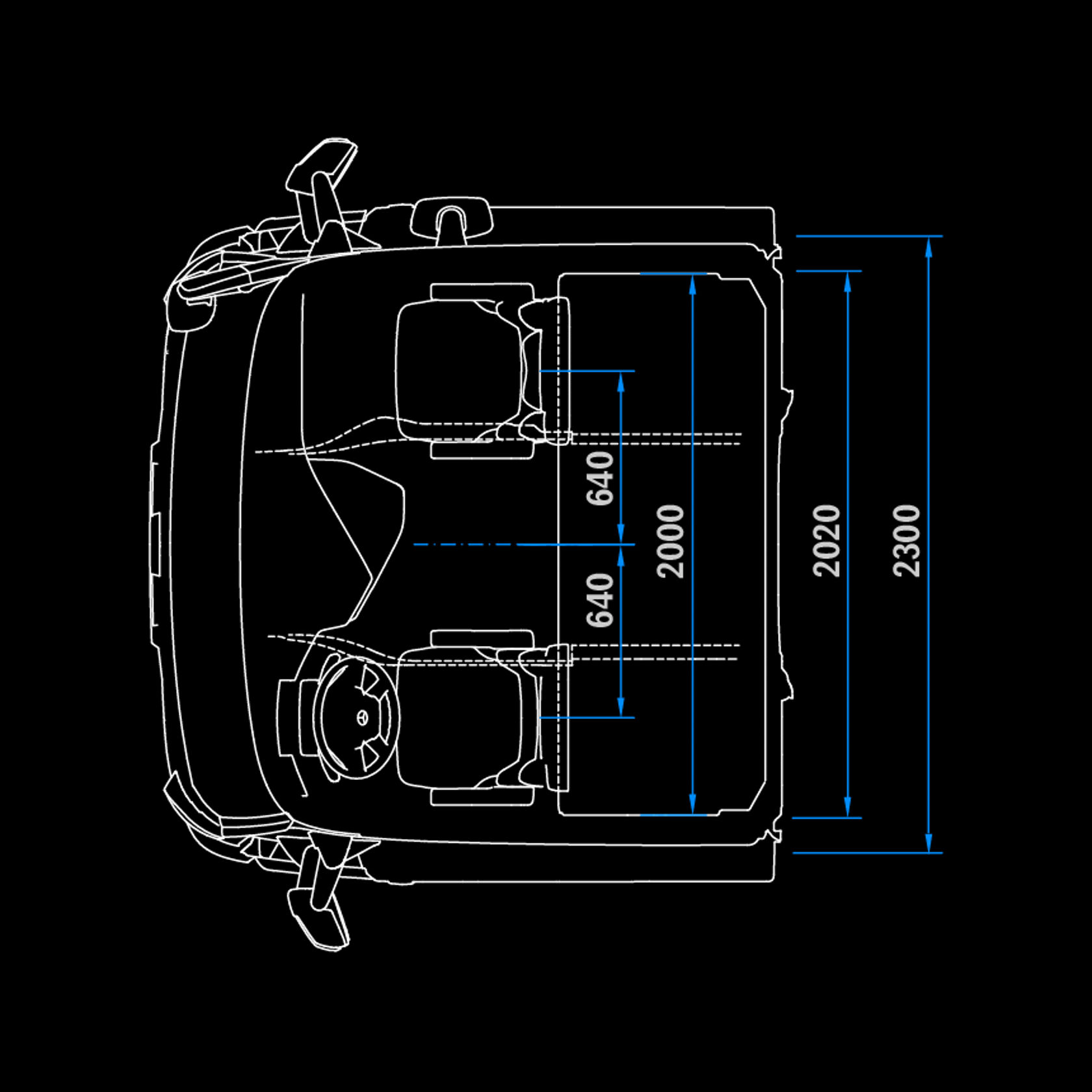 StreamSpace L-Cab, 2.3 m, 320 mm tunnel, top view