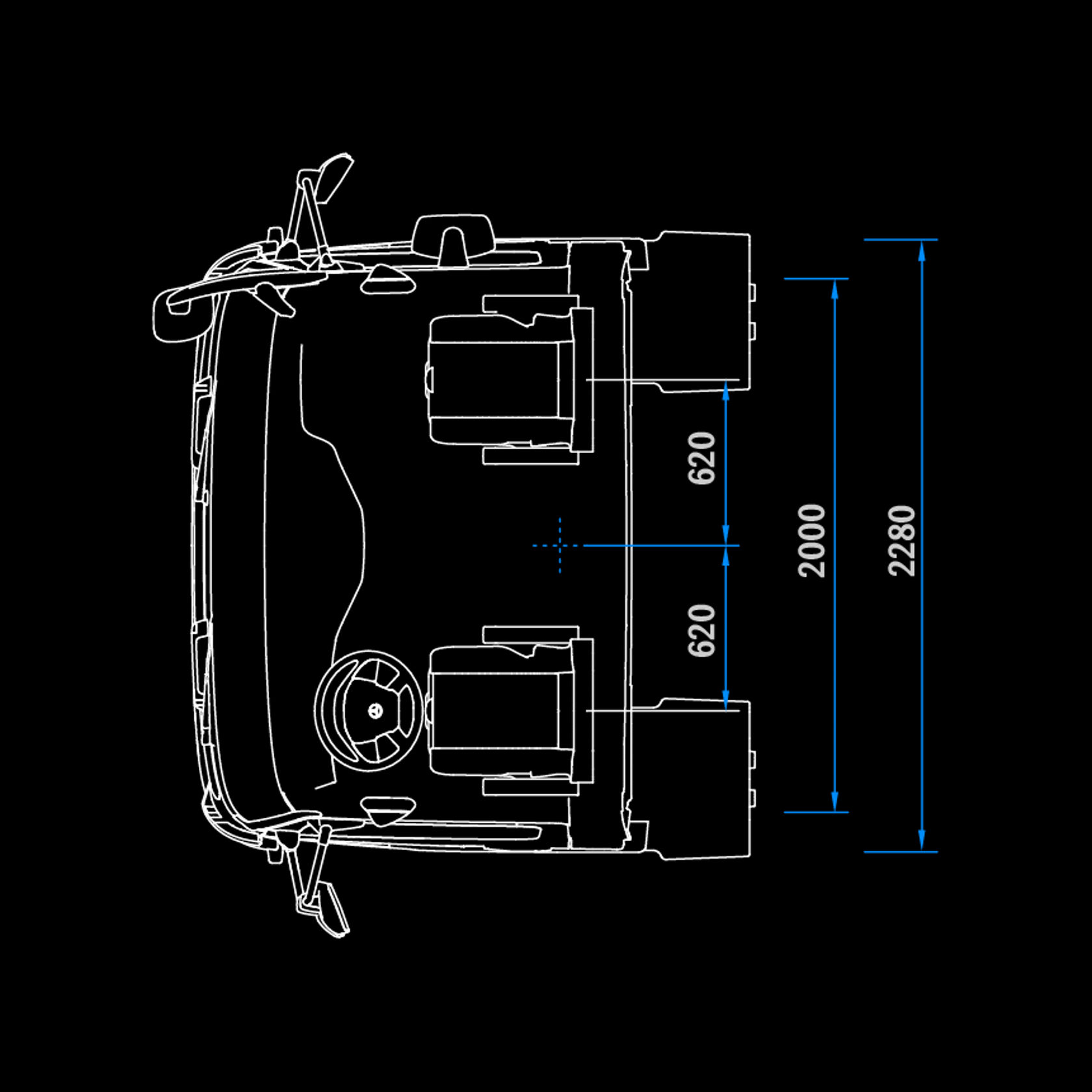 ClassicSpace S-Cab, 2.30 m, tunnel, top view