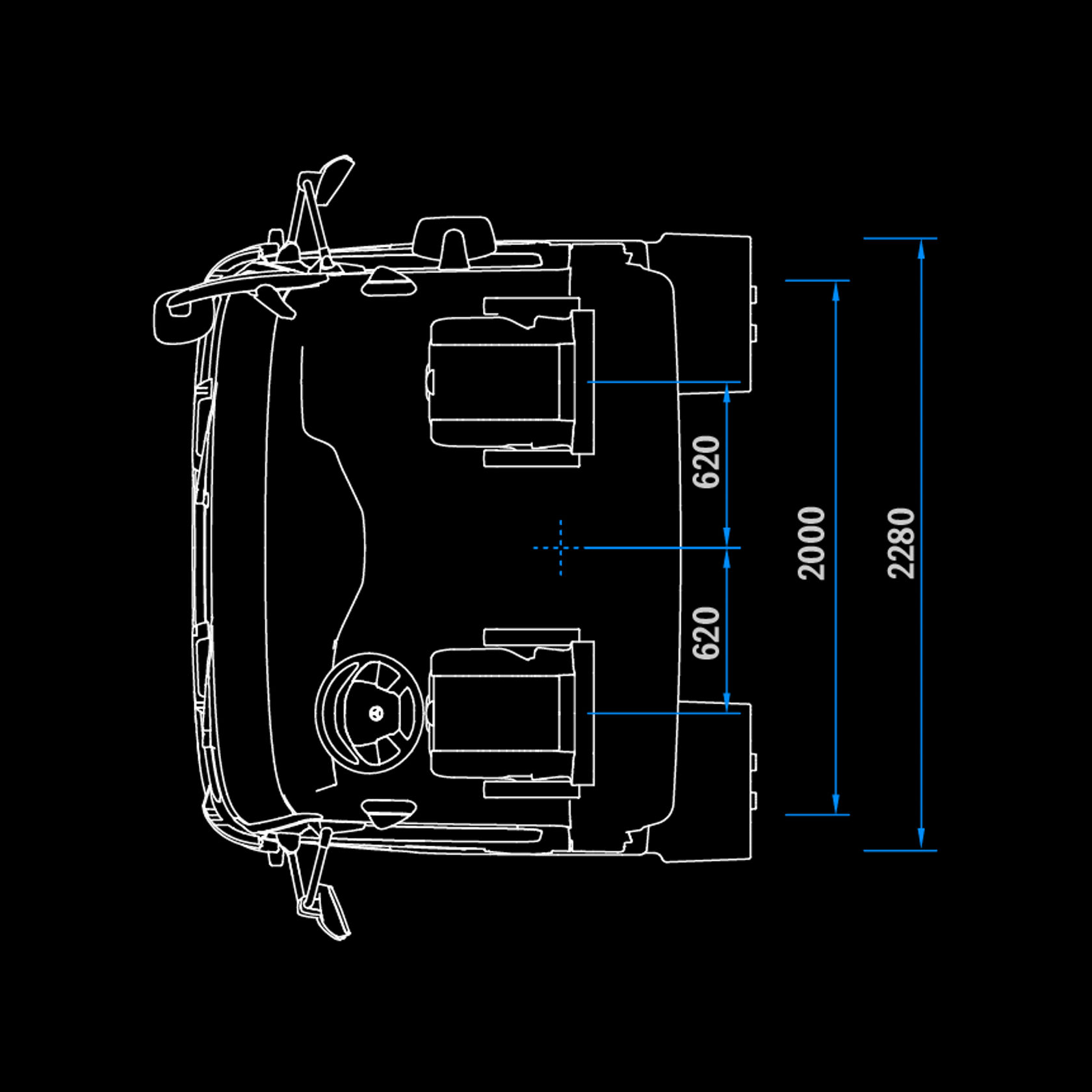 ClassicSpace S-Cab, extended, 2.30 m, tunnel, top view