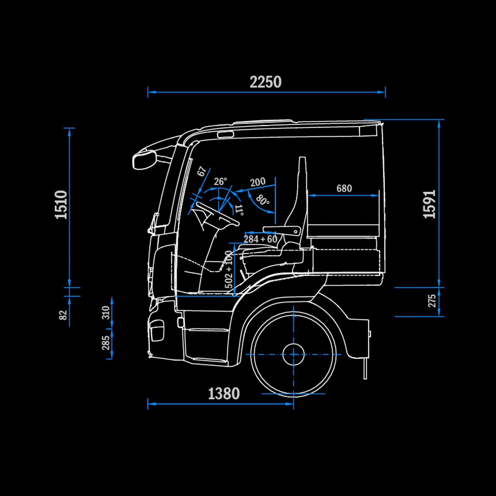 ClassicSpace L-Cab, 2.3 m, tunnel, side view