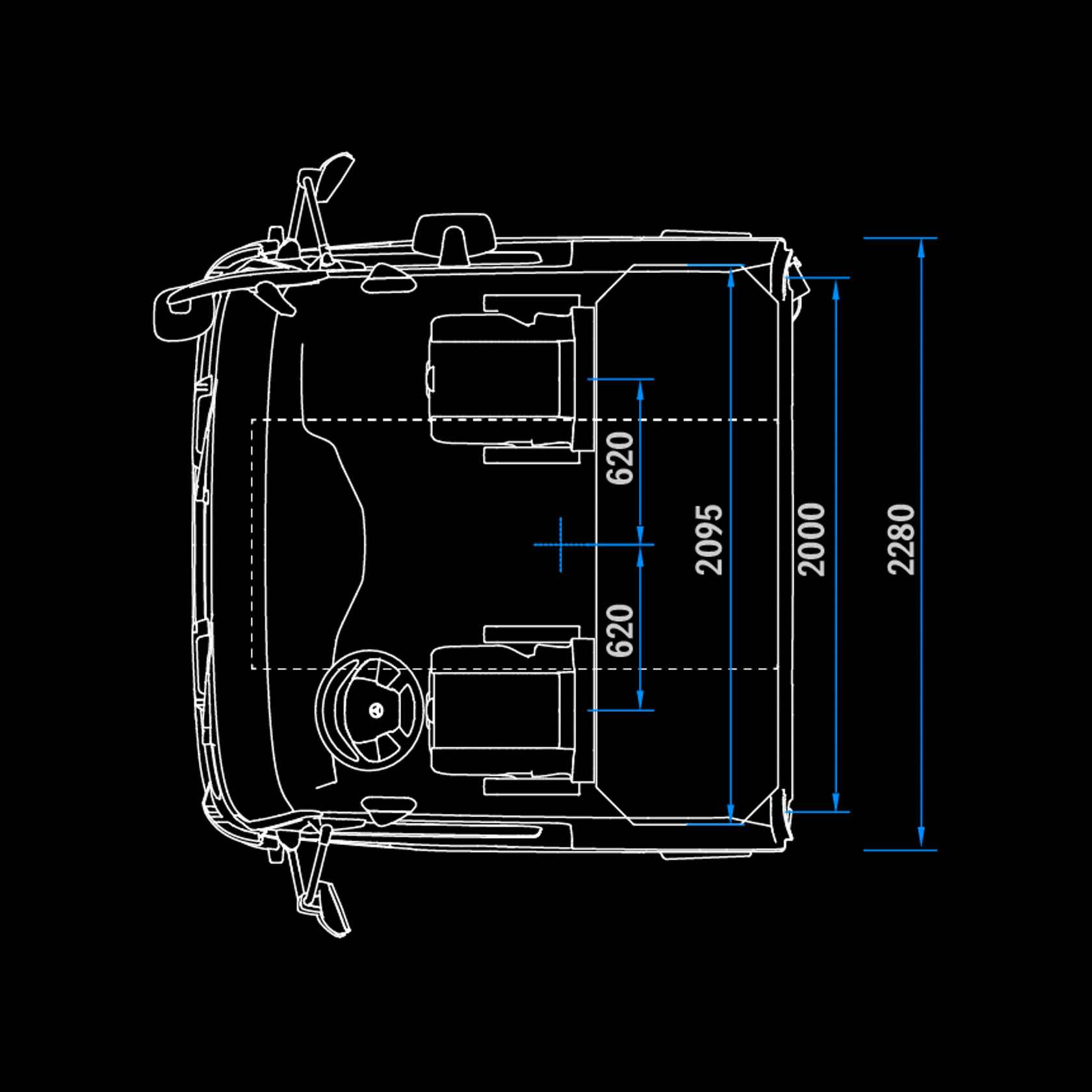 ClassicSpace L-Cab, 2.3 m, tunnel, top view