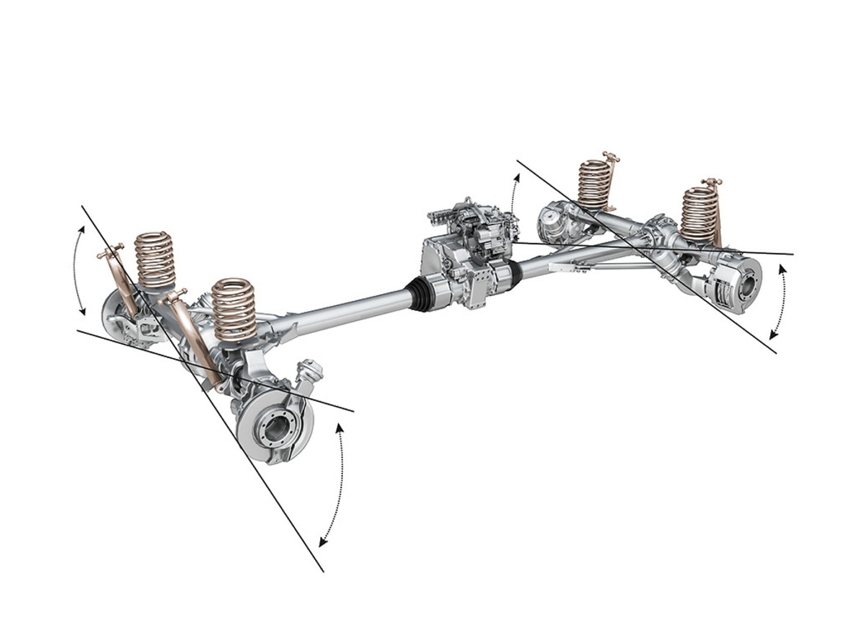 Schematic representation of axles and wheels.