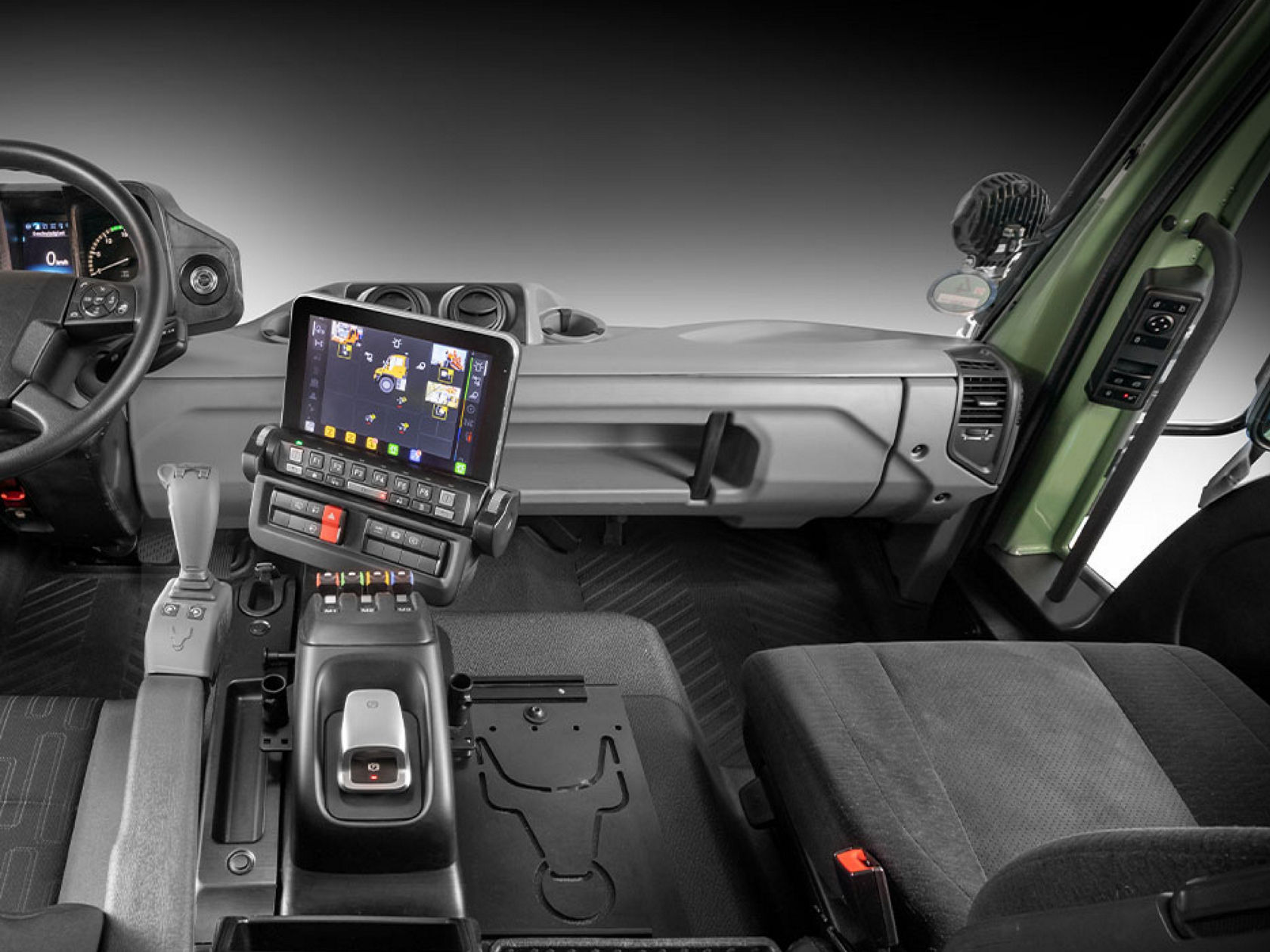 A schematic representation of a vehicle axle with springs, shock absorbers and other mechanical components. Arrows indicate the movement and rotation of different parts.