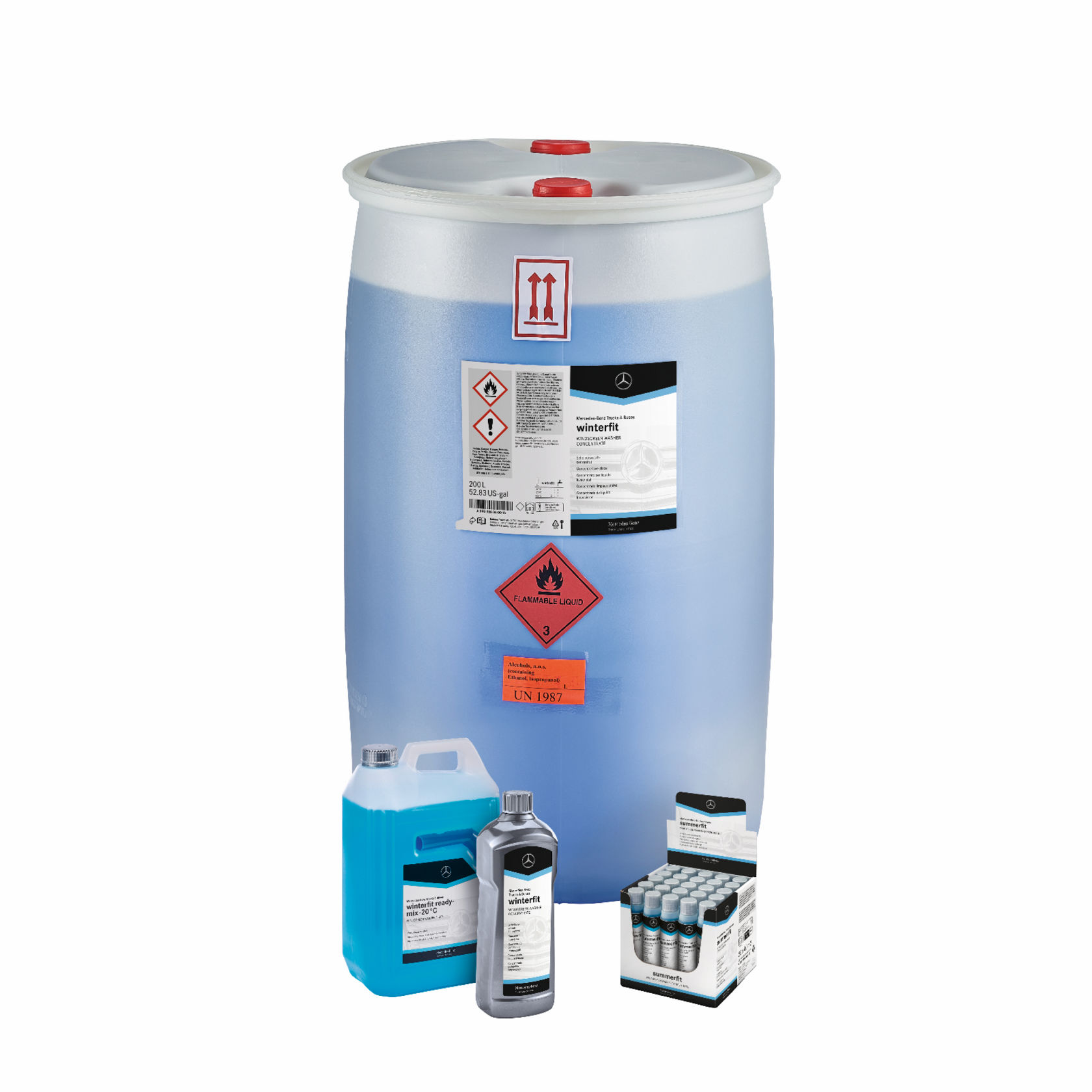 Containers in different sizes with antifreeze 